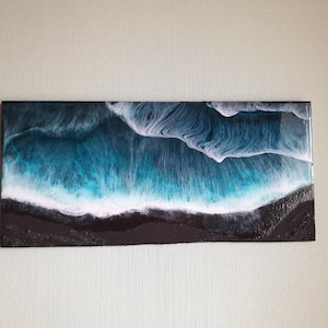 Big artic epoxy resin ocean wall picture with black sand