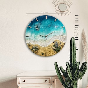 Wall clock resin housewarming gift Unique wall epoxy ocean clock Modern wall beach clock
