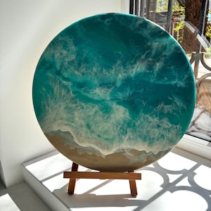 Resin Ocean Wall Art – Handmade Epoxy Wave Painting on Wood – Coastal Beach Decor – Original Fluid Seascape – Nautical Home Art