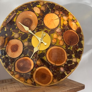Large Handmade Resin and Wood Wall Clock – Rustic Modern Wall Art, Epoxy Timepiece, Unique Home Decor Gift
