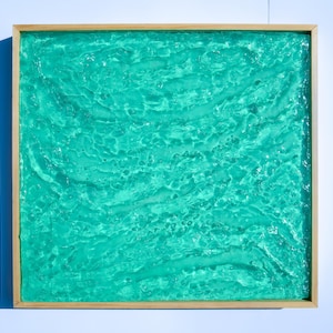 3D Sea Wave Resin Art: Coastal Wood Wall Decor, 12x12