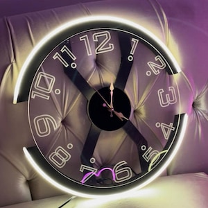 modern Neon Wall Clock . ambient Lighting. Home decor, wall Hanging , Living room Decor